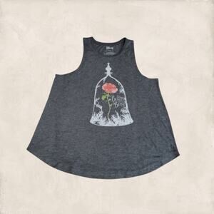 Disney Grey Vintage Beauty and the Beast Enchanted Rose Graphic Tank Top